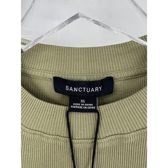 SANCTUARY Top Size XS NEW Sage Green Ribbed Ruched Tank Crew Neck - Picture 6 of 10